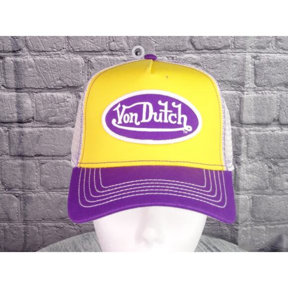 Von Dutch Accessories - Von Dutch Yellow/Purple Trucker Hat One Size New